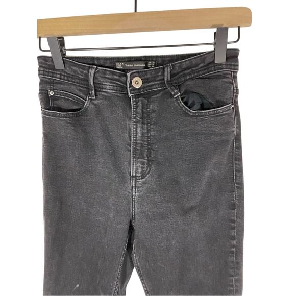 Zara Trafluc High Rise Raw Hem Black Skinny Jeans SZ 6 Casual Emo Grunge Goth - Picture 2 of 5